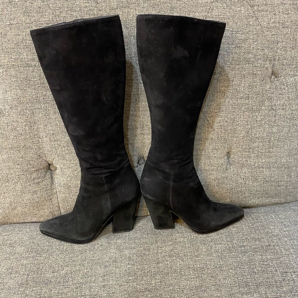 Prada Black Suede Heeled Boots Women Size 37 - Picture 8 of 13